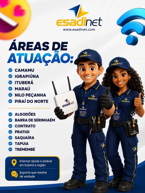 📍 A Esadinet está cada vez mais perto de você! Levamos internet rápida, estável e um suporte que resolve de verdade para